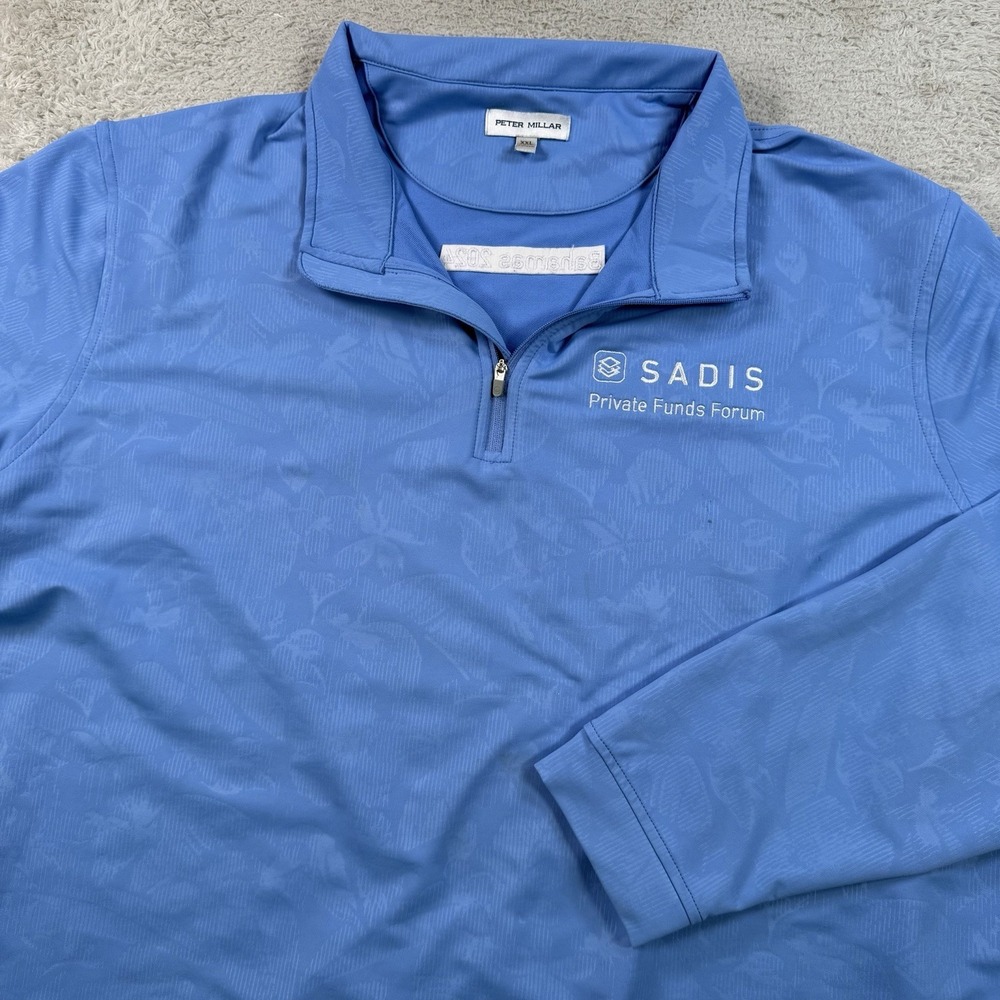 Peter Millar Pullover Mens 2XL Blue Bonnet Perth Shadow Stripe Floral 1/4 Zip